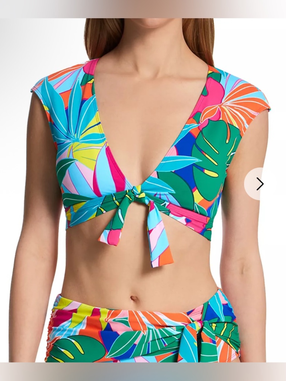 2 Piece Blue Rod Beattie tropical Tie-Front Crop Swim Top & Bottom